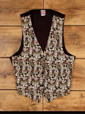 Vintage Mickey Unlimited Disney Tapestry Vest USA Made One Size 90s Mickey Mouse
